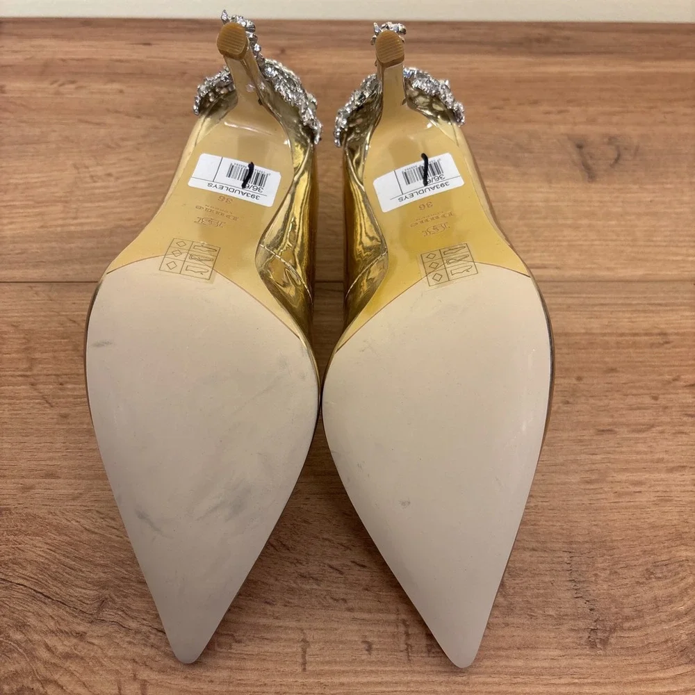 DUNE LONDON Audleys Pointed Toe Pumps Gold Women Size 36 Rhinestone Floral Party
